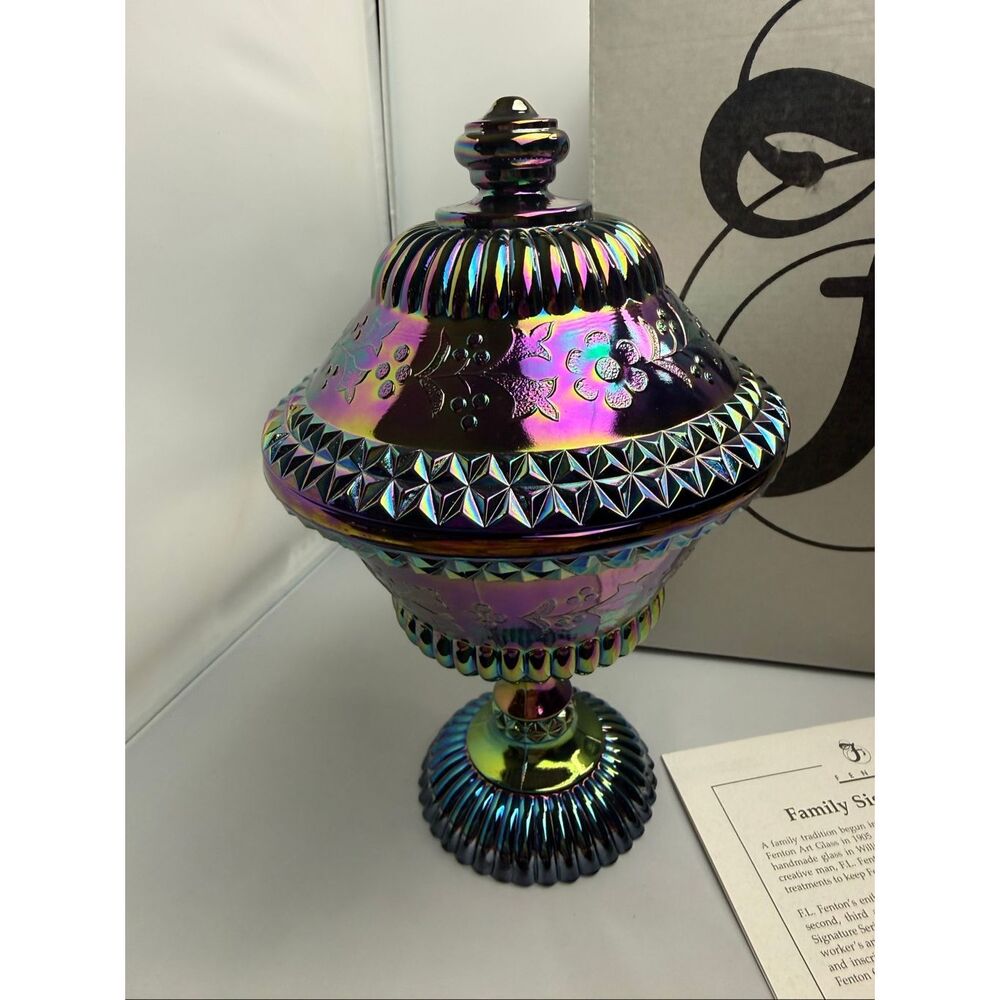 FENTON CARNIVAL COMPORT ART GLASS 2002 LE #14 family sig. FRANK M. FENTON with - Picture 6 of 9